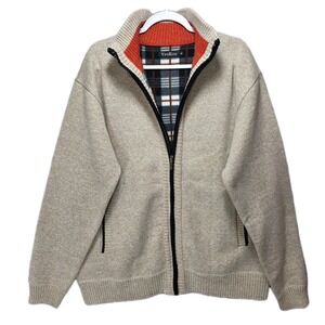 YeoKou Cashmere Wool Zippered Sweater Jacket Mens XL Knit Fleece Lined